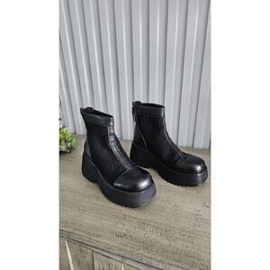 Black Leather and Mesh Platform Boots – Avant-Garde Chunky Ankle Boots, Size 7.5